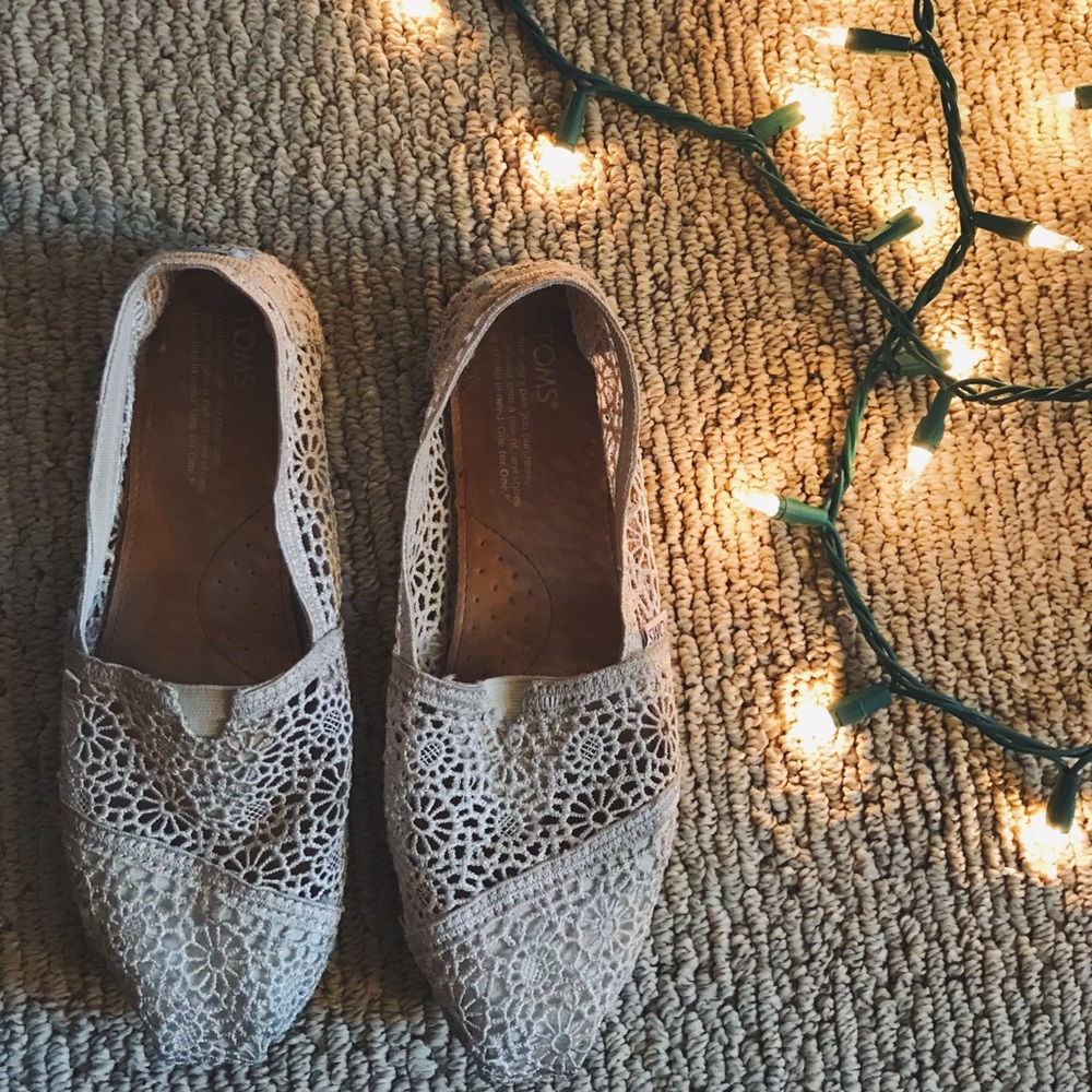 TOMS cream crochet slip ons